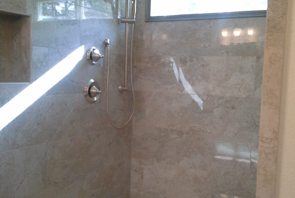 Tile shower, natural lighting and glass enclosure